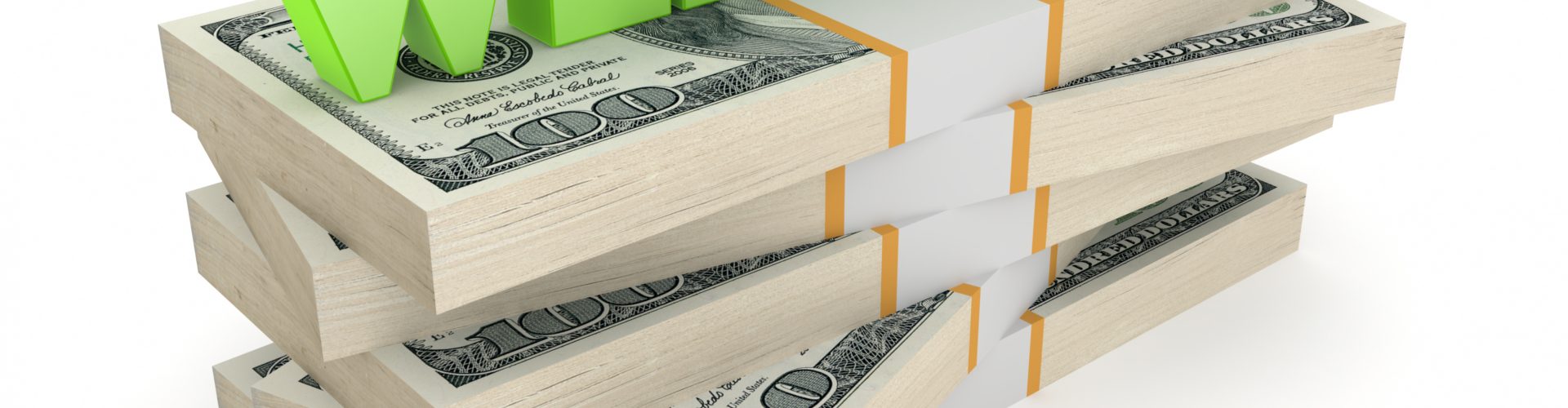 Word WEBINAR on stack of dollars.Isolated on white.3d rendered.