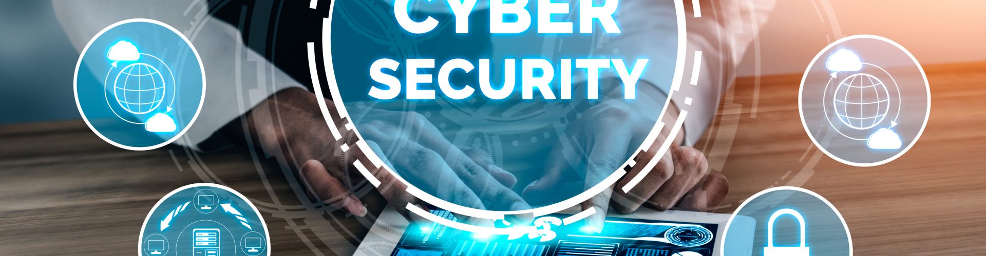 Cyber Security and Digital Data Protection Concept. Icon graphic interface showing secure firewall technology for online data access defense against hacker, virus and insecure information for privacy.