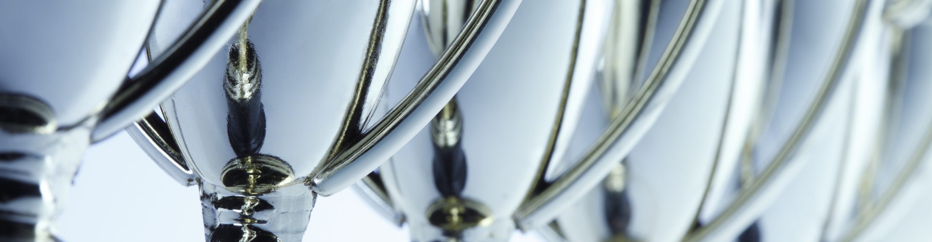 Close-up of a long row of trophies. Shot with shallow depth of field.