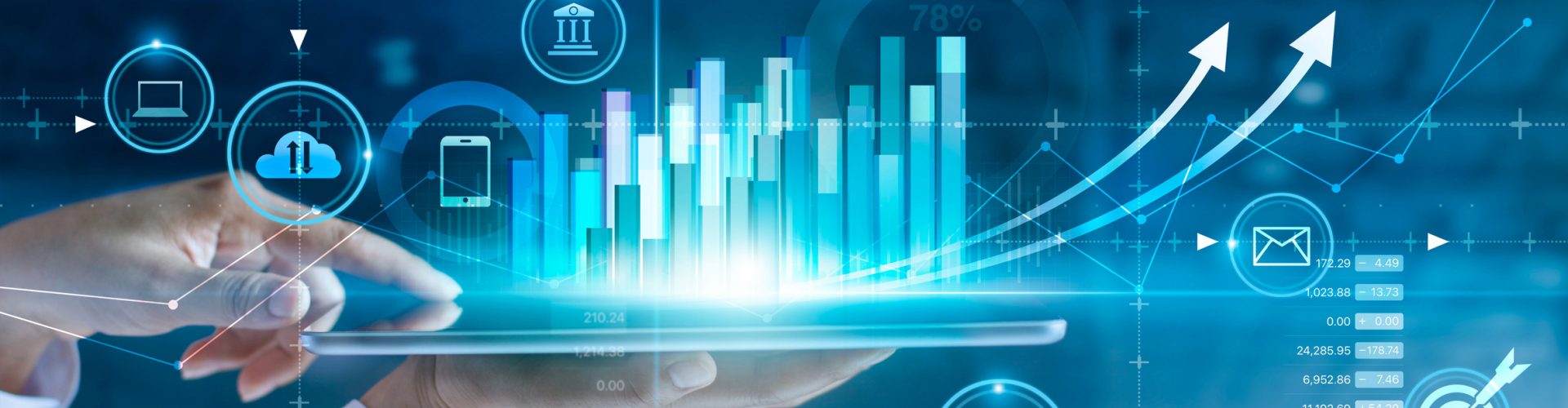 Businessman using tablet analyzing sales data and economic growth graph chart. Business strategy. Abstract icon. Digital marketing.