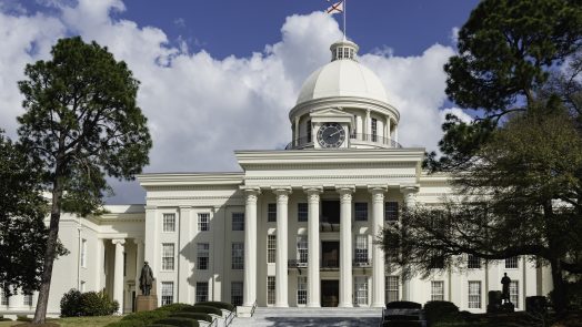 The beautiful state capitol building of the state of Alabama, located in Montgomery.