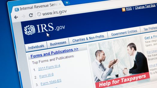Castleford, England - September 9, 2011: Close up of Internal Revenue Service (IRS) main page on the web browser. IRS is a United States government agency tasked with collecting yearly state and income tax from working residents and businesses.