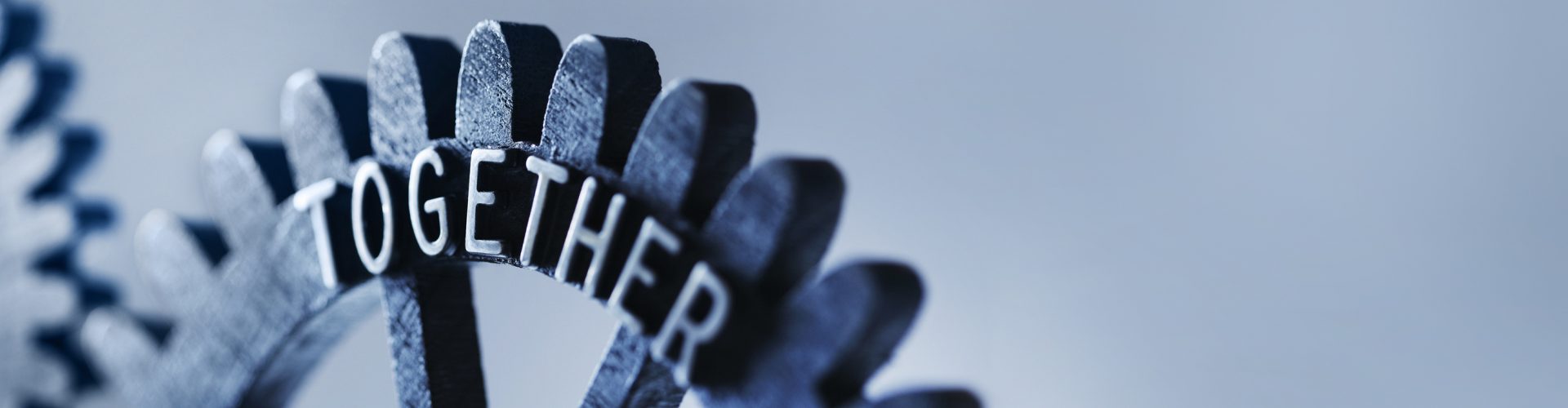 Connected gears with together text. Not oversized, digital composite from more images!