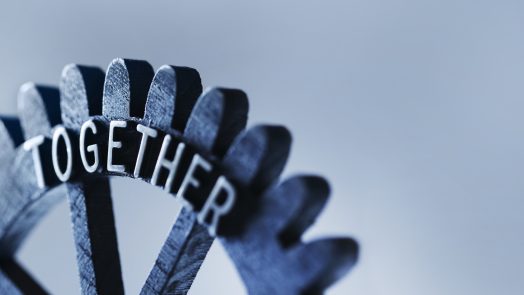 Connected gears with together text. Not oversized, digital composite from more images!