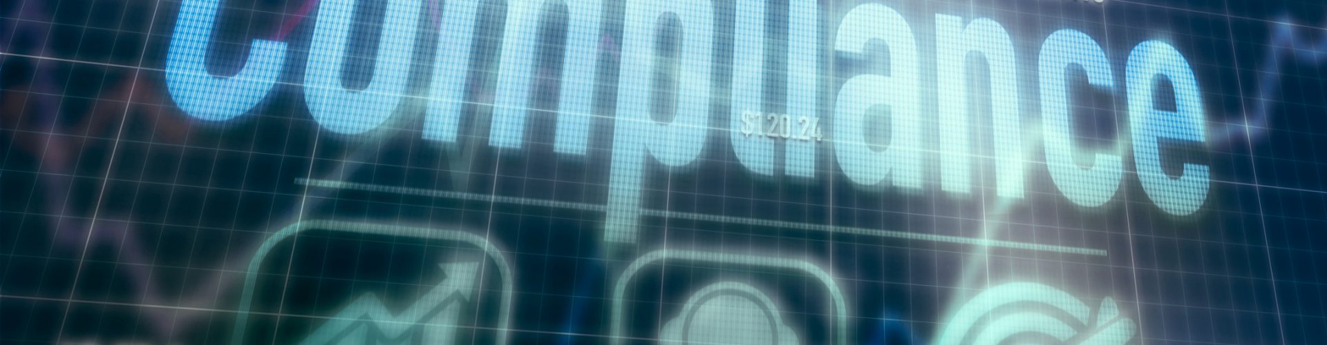Compliance concept on a blue dot matrix computer display.