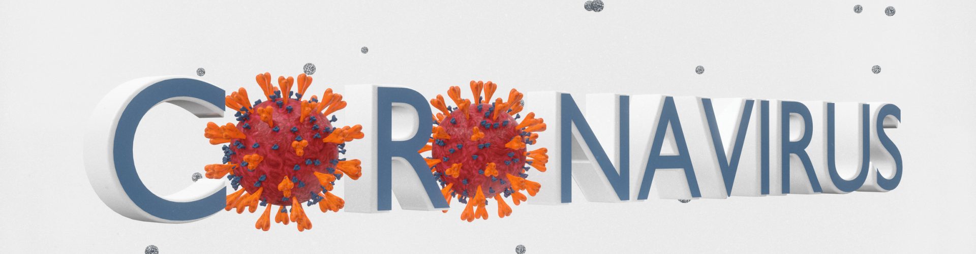 Abstract coronavirus banner - 3d rendered image of virus, bacteria, pathogen. Retro style. Particle effect. Abstract biology and technology background. Nanotechnology concept. Banner Sign view with information text. Concept - MERS-CoV, SARS-CoV, ТОРС, 2019-nCoV, Wuhan Coronavirus.