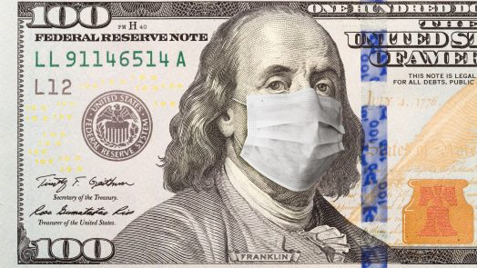 One Hundred Dollar Bill With Medical Face Mask on George Washington.