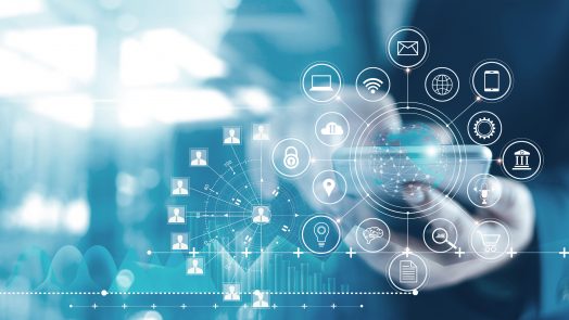 Mobile banking network, online payment, digital marketing. Business people using mobile phone with credit card and icon network connection on dark blue virtual screen background, business technology.