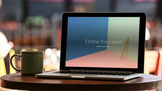 Laptop with e-learning screen on a desk