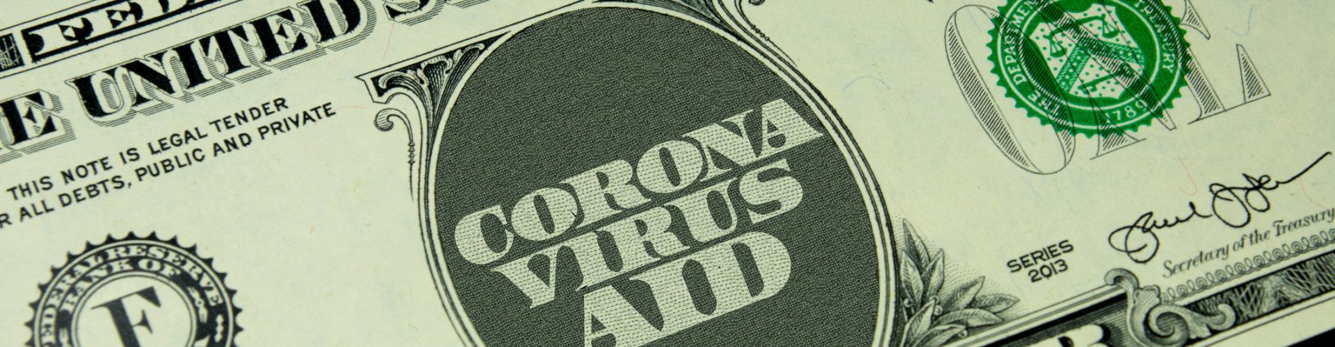 Dollar Geldschein und Coronavirus Hilfspaket für die Wirtschaft in Amerika