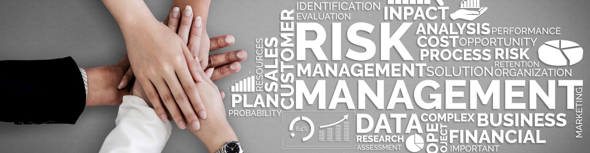 Risk Management and Assessment for Business Investment Concept. Modern graphic interface showing symbols of strategy in risky plan analysis to control unpredictable loss and build financial safety.